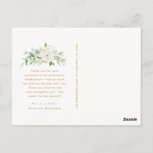 Carte Postale Script de remerciement de remise de diplôme floral (Dos)