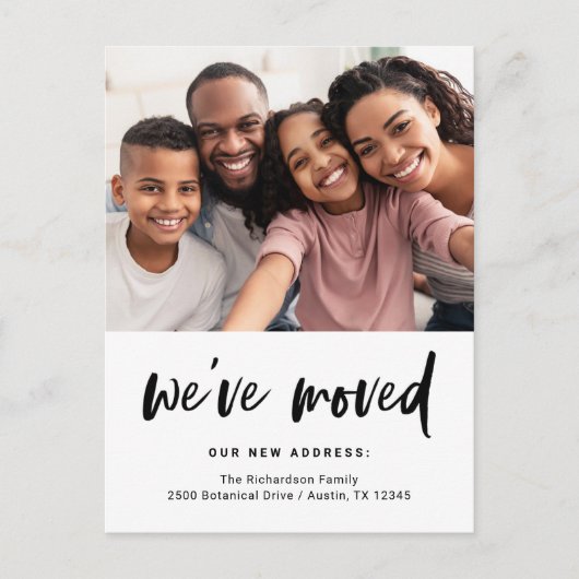 Carte Postale Script décontracté et photo | Faire-part de déplac (Devant)