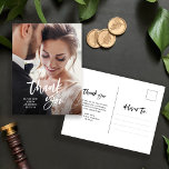 Carte Postale Script décontracté et photo | MERCI MARIAGE<br><div class="desc">Ces cartes postales simples et modernes de remerciement mariage présentent votre photo mariage sur le devant,  avec une typographie décontractée stylisée. Ajoutez un message de remerciement personnel au dos de la carte.</div>