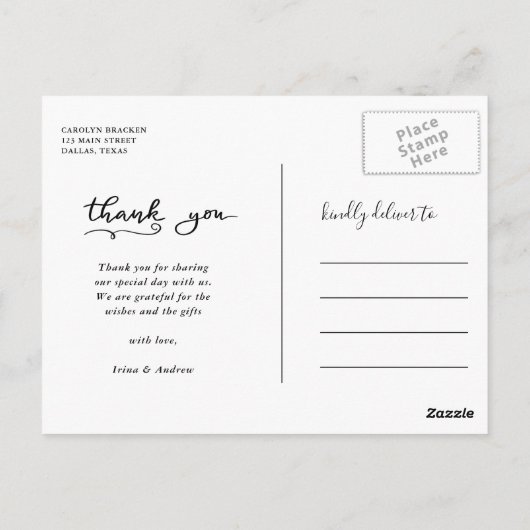 Carte Postale Script Décontracté Merci mariage | Deux photos (Dos)