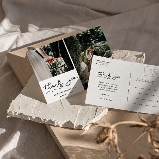 Carte Postale Script Décontracté Merci mariage | Deux photos
