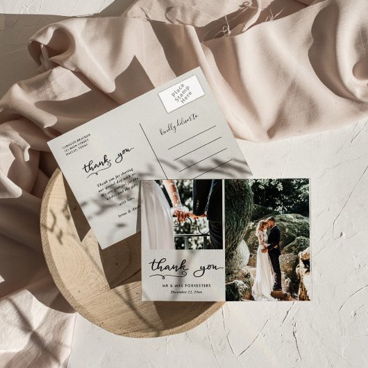 Carte Postale Script Décontracté Merci mariage | Deux photos