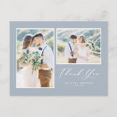 Carte Postale Script Dusty Blue Deux Mariage photo Merci (Devant)