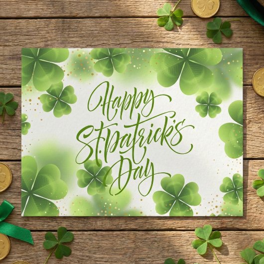 Carte Postale Script élégant de jour de la Saint-Patrick vert or