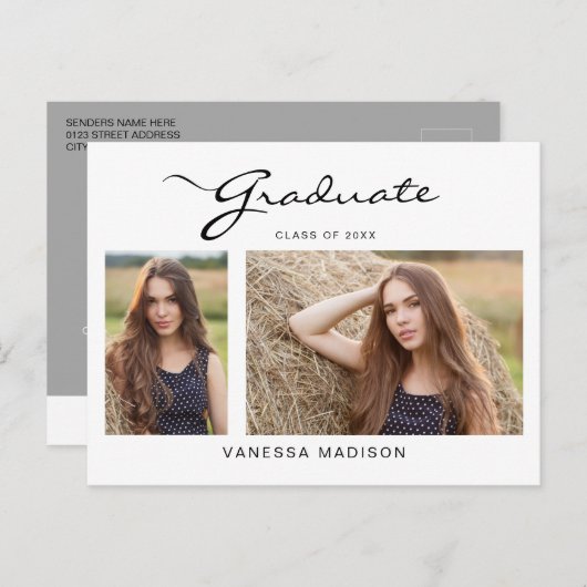 Carte Postale Script élégant et moderne | 2 Faire-part photo Gra (Devant / Derrière)