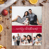Carte Postale Script élégant Famille Photo Collage Rouge Noël