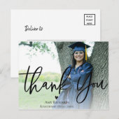 Carte Postale Script élégant | Graduation Merci photo (Devant / Derrière)