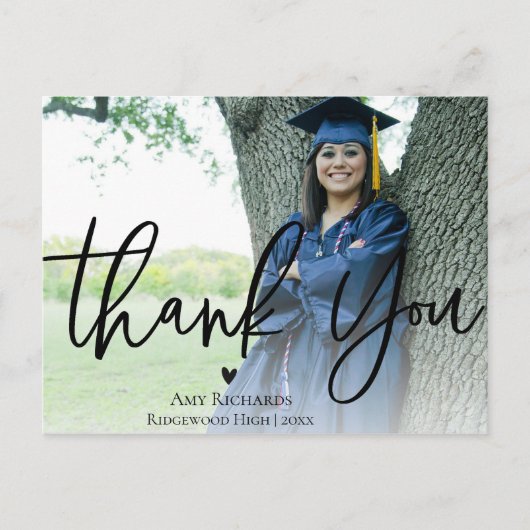 Carte Postale Script élégant | Graduation Merci photo (Devant)