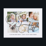 Carte Postale Script élégant personnalisé 6 photos Universel<br><div class="desc">Cartes de vœux personnalisées pour 6 photos de famille Universel avec un collage de photos élégant comprenant 6 images personnalisées,  votre message de vœux dans une police de caractères cursifs élégante et chic,  votre nom,  date,  année,  message au verso dans une police sans empattement moderne et simple.</div>