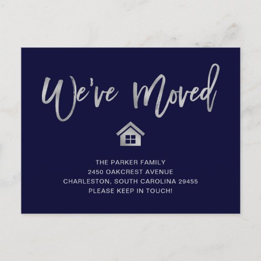 Carte Postale Script en argent sur bleu marine | Faire-part de d (Devant)