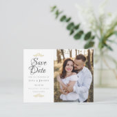 Carte Postale Script Enregistrer La Date Photo Mariage Élégant (Debout devant)