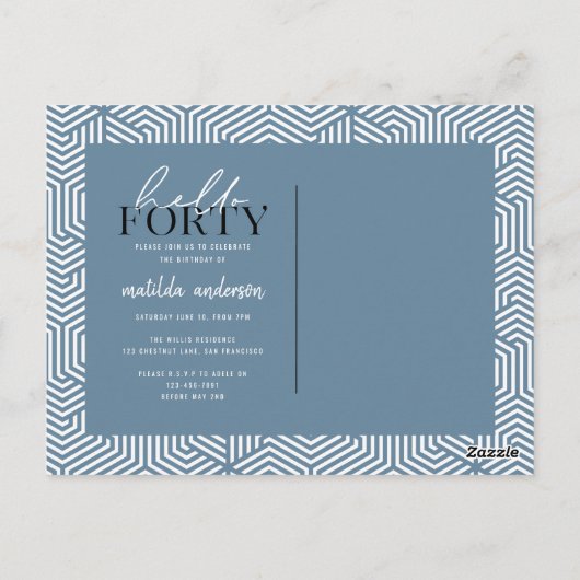 Carte Postale Script et géométrique 40e anniversaire (Dos)