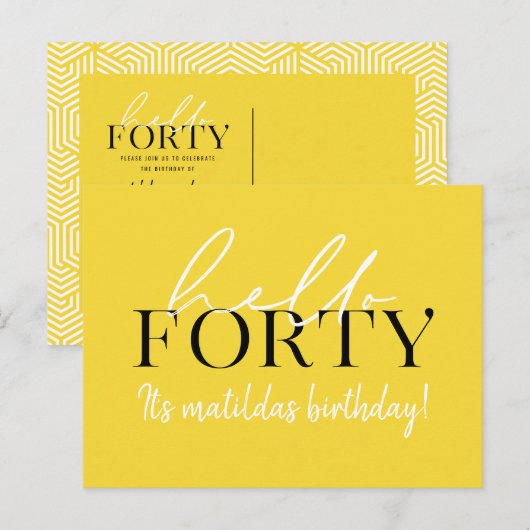 Carte Postale Script et géométrique 40e anniversaire (Devant / Derrière)