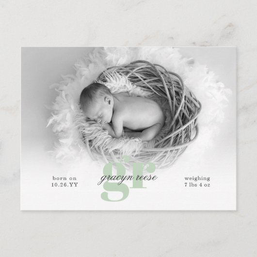 Carte Postale Script et Monogramme photo bébé (Devant)