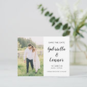 Carte Postale Script et photo Mariage simple Enregistrer la date (Debout devant)