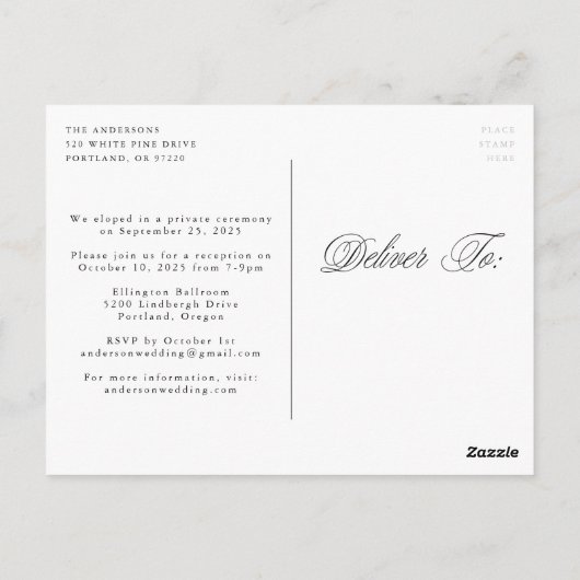 Carte Postale Script fantaisiste M. & Mme Mariage Elopement (Dos)
