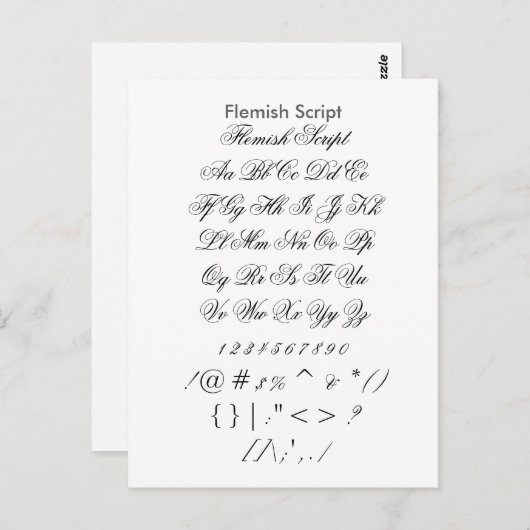 Carte Postale Script flamand - Feuille d'échantillonnage de poli (Devant / Derrière)