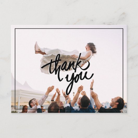 Carte Postale Script Fun Moderne Photo Mariage Merci (Devant)