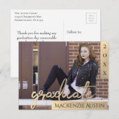 Carte Postale Script Gold | Elegant Graduation Photo (Devant / Derrière)