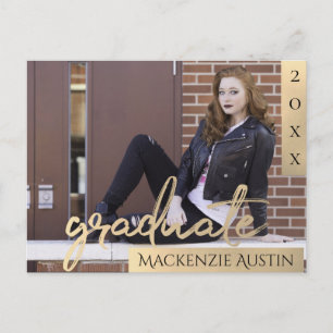 Carte Postale Script Gold Elegant Graduation Photo