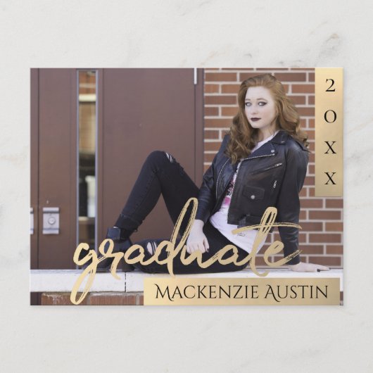 Carte Postale Script Gold | Elegant Graduation Photo (Devant)