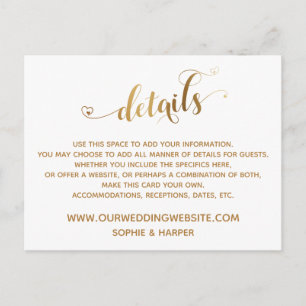 Carte Postale Script Gold Hearts, Diamonds Détails sur le blanc