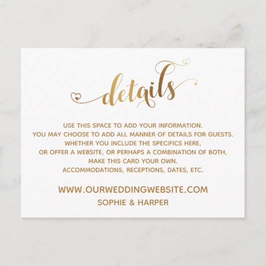 Carte Postale Script Gold Hearts, Diamonds Détails sur le blanc (Devant)