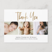 Carte Postale Script Gold moderne Custom 3 photo Baby Merci (Devant)
