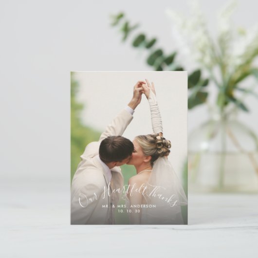 Carte Postale Script Heart Merci 2 Mariage photo Merci (Debout devant)