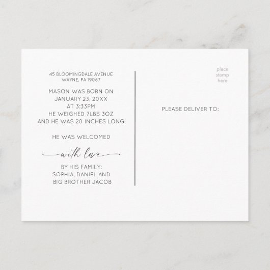 Carte Postale Script Hello Baby Faire-part de naissance photo (Dos)