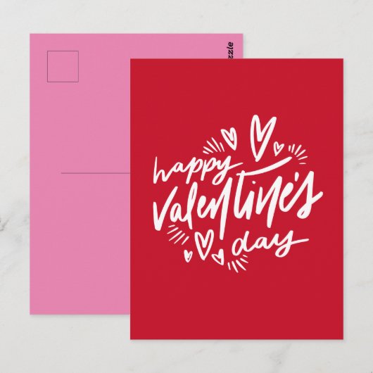 Carte Postale Script Heureuse Sainte-Valentin rouge et blanc (Devant / Derrière)