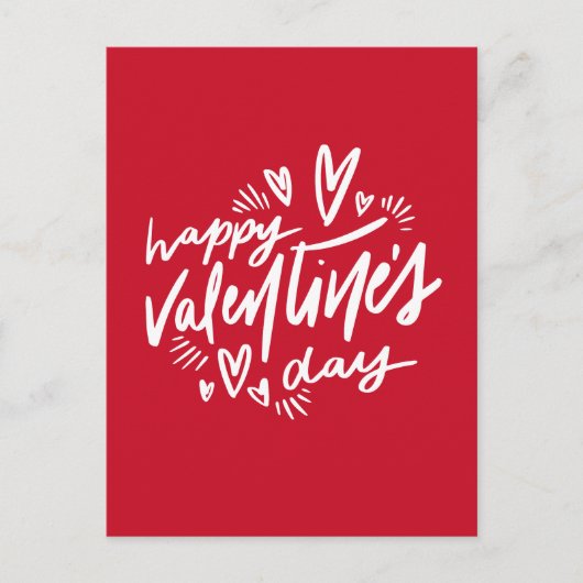 Carte Postale Script Heureuse Sainte-Valentin rouge et blanc (Devant)
