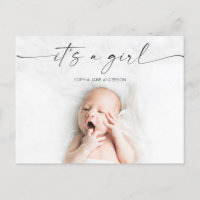 Script It's A Girl Baby Faire-part de naissance Ph