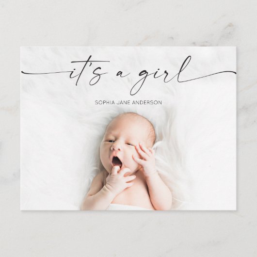 Carte Postale Script It's A Girl Baby Faire-part de naissance Ph (Devant)