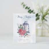 Carte Postale Script Joyeux Noël avec poinsettias aquarelle (Debout devant)