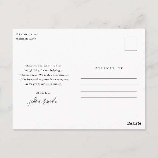 Carte Postale Script Love and Thanks Photo Baby Thank You (Dos)