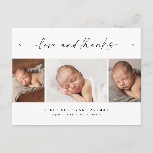 Carte Postale Script Love and Thanks Photo Baby Thank You (Devant)