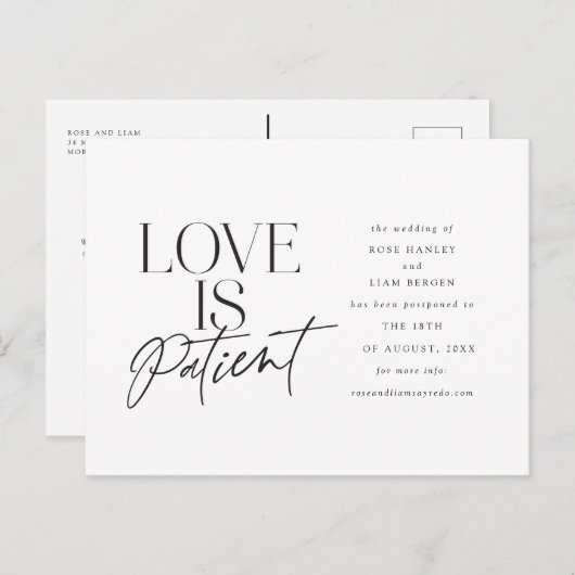 Carte Postale Script Love Mariage reporté Modifier la date (Devant / Derrière)