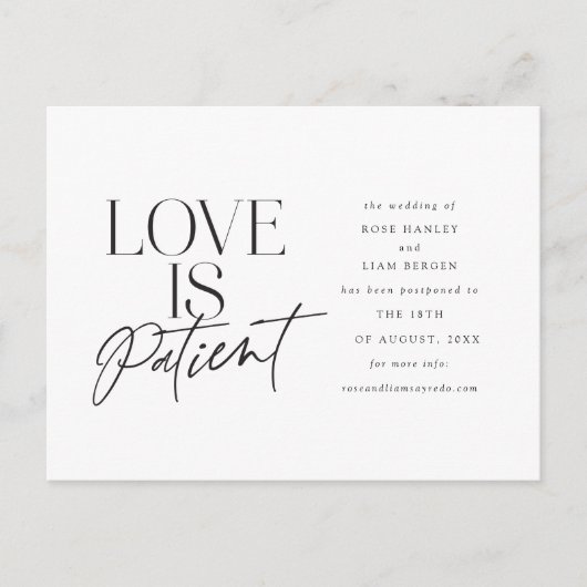 Carte Postale Script Love Mariage reporté Modifier la date (Devant)