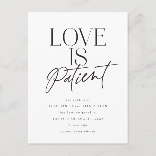 Carte Postale Script Love Mariage reporté Modifier la date (Devant)