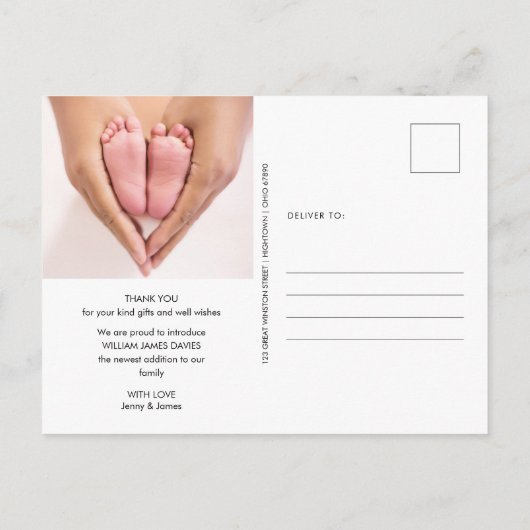 Carte Postale Script Love Modern Gold Photo Baby Birth Merci (Dos)