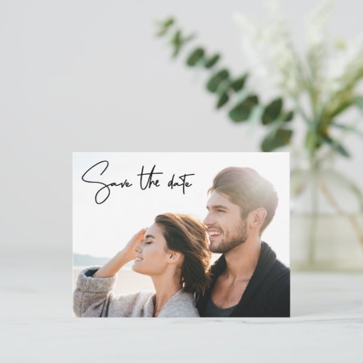 Carte Postale Script manuscrit Enregistrer la date Photo moderne (Debout devant)