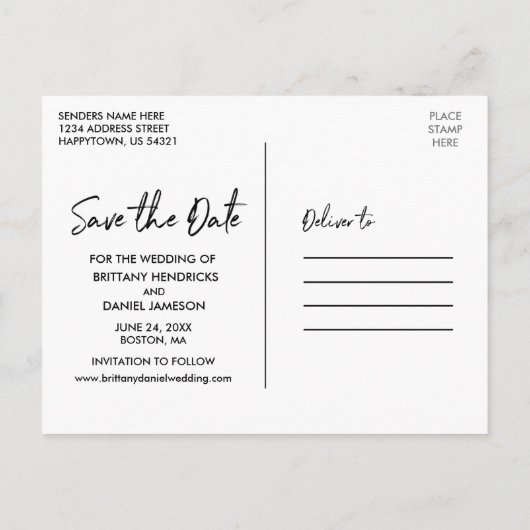 Carte Postale Script manuscrit Enregistrer la photo Date Couple (Dos)
