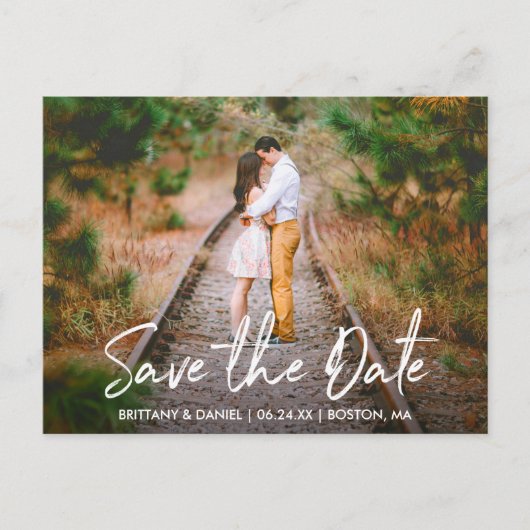 Carte Postale Script manuscrit Enregistrer la photo Date Couple (Devant)
