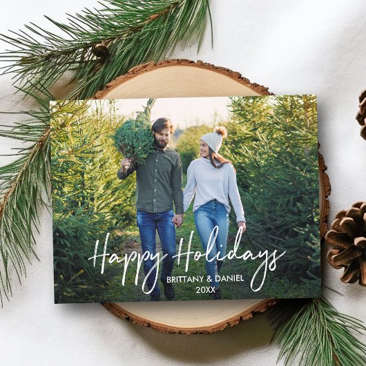 Carte Postale Script manuscrit Happy Holidays Couple Photo