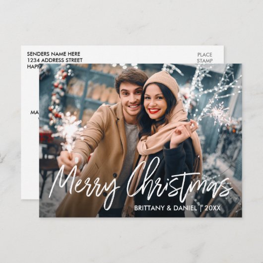 Carte Postale Script manuscrit Joyeux Noël Photo (Devant / Derrière)