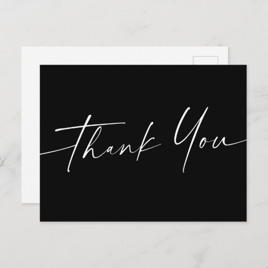 Carte Postale Script manuscrit merci élégant noir (Devant / Derrière)