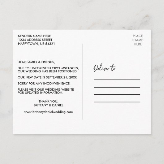 Carte Postale Script manuscrit Modifier La Date Nouvelle Date (Dos)