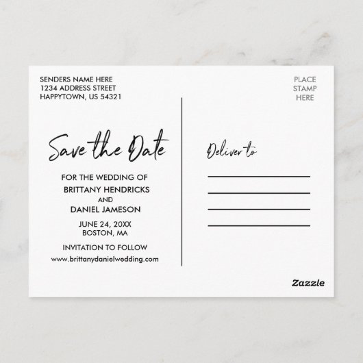 Carte Postale Script manuscrit tendance Enregistrer la photo de (Dos)