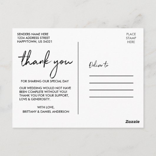 Carte Postale Script Mariage manuscrit Notre Merci d'aventure (Dos)